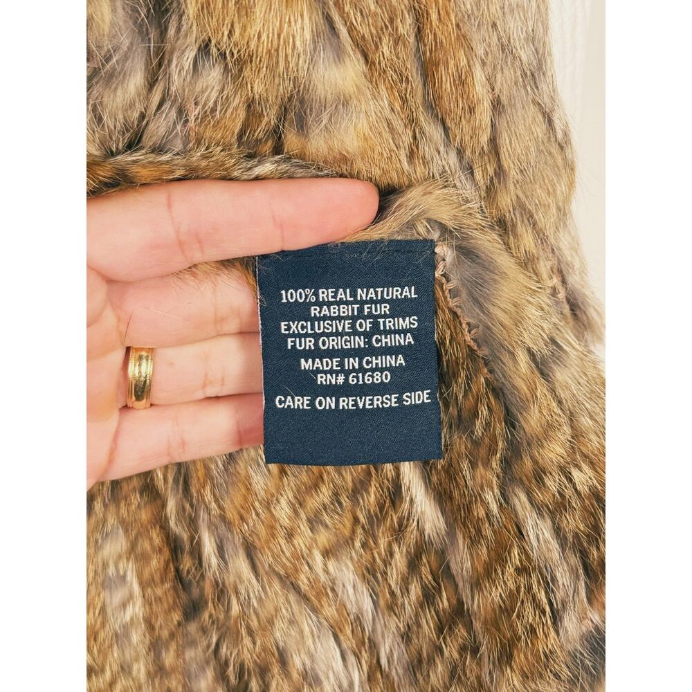 525 America Luxe Rabbit Fur Open Front Vest Womens L Brown Quiet Luxury Glam - Picture 9 of 10